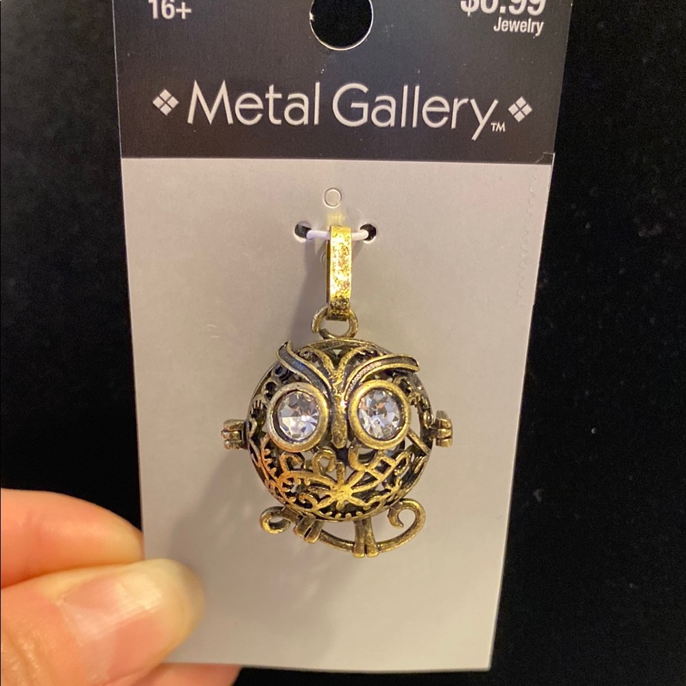Gallery Vintage Gold Owl Pendant with Crystal Eyes